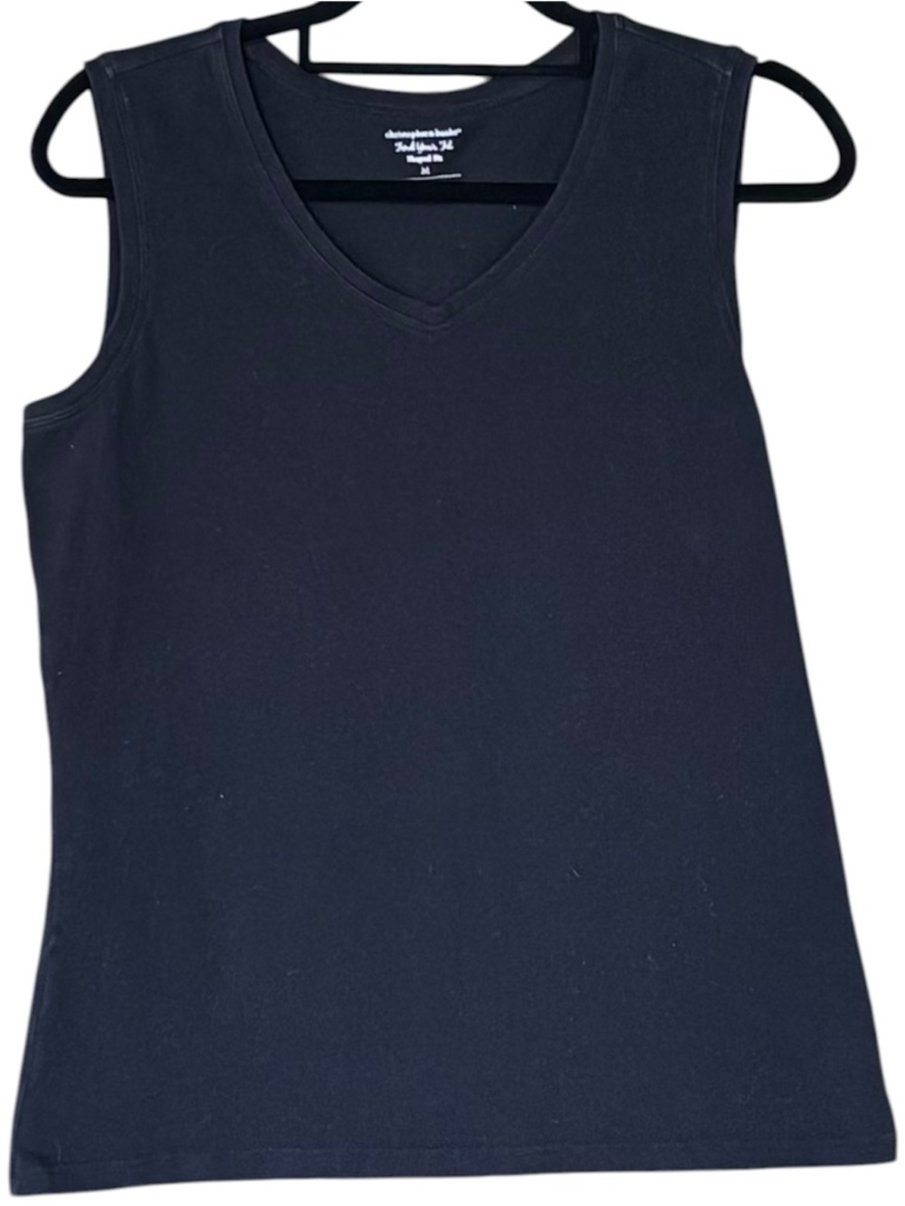 Women's black top is a Christopher & Banks v-neck tank top in size medium.